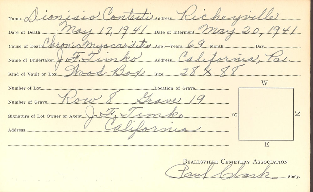 burial card